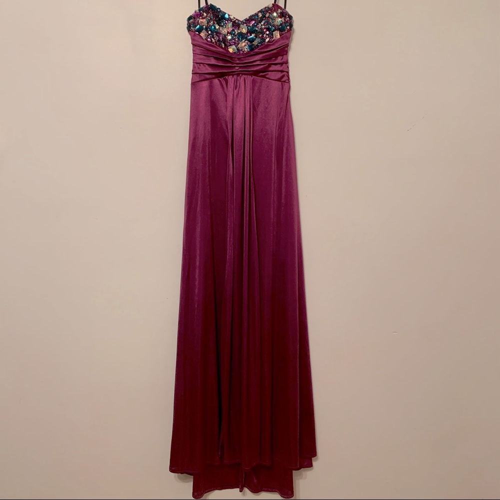Deb strapless rhinestone floor length dress